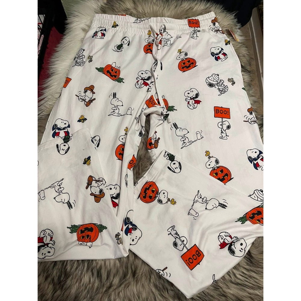 Women Halloween Snoopy Mummy Jack-o'-Lanterns "BOO!" Pumpkin Pajama Pants Small